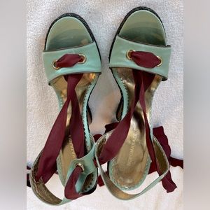 BCBG Max Azria Size 10 - Never Worn Satin Wedge Party Sandals